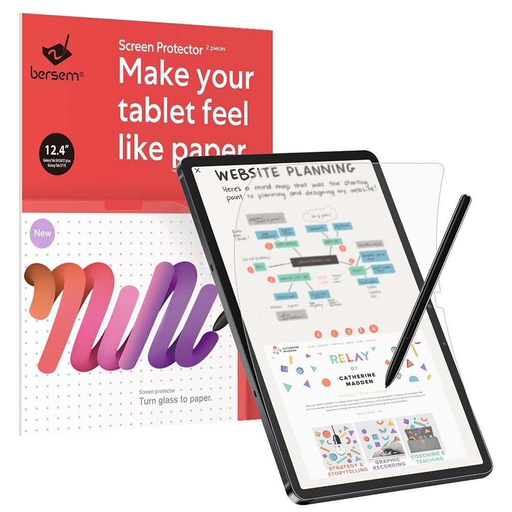 BERSEM Paperfeel Film Screen Protector 2PCS for Samsung Galaxy Tab S8 Plus/S7 FE/S7 Plus/S7 Plus 5G 12.4