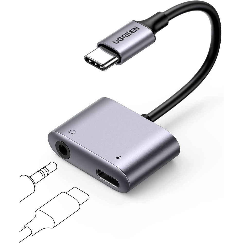 UGREEN 2 in 1 USB C to 3.5mm AUX Audio Adapter with DAC Chip + USB-C PD 3.0 Power Supply
