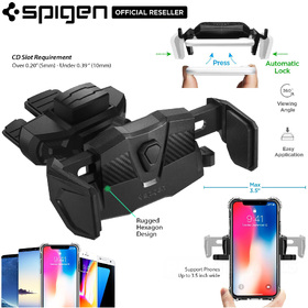 Car Mount Cradle Holder Dock SPIGEN Kuel TMS24 One Tap CD Slot for iPhone/Galaxy/Devices up to 3.5 inches wide