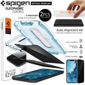 Genuine SPIGEN Glas.tR EZ Fit Privacy Tempered Glass for Apple iPhone 12 / iPhone 12 Pro (6.1-inch) Screen Protector 2 Pcs/Pack
