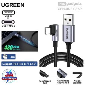 UGREEN 3m USB A to USB C 18W 3A Right Angle 90 Degree Cable