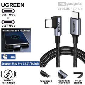 UGREEN 3m USB C to USB C Right Angle 90 Degree Cable