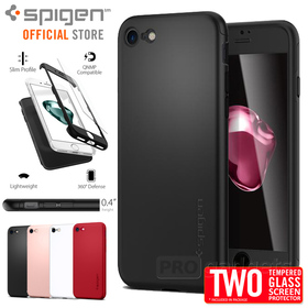 iPhone 7 Case, Genuine Spigen Thin Fit 360 Ultra Slim Thin Hard Cover + Tempered Glass Screen Protector for Apple