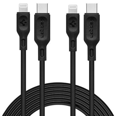 SPIGEN 1m DuraSync C10CL MFI USB-C to Lightning Cable 2PCS for Universal [Colour:Black]