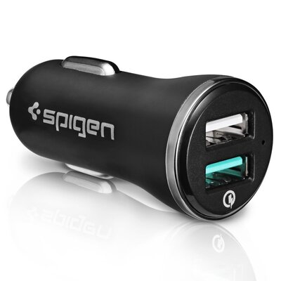 Quick Charge 3.0 Fast Car Charger, Genuine Spigen F27QC Dual Port USB Car Charge [Colour:Black]