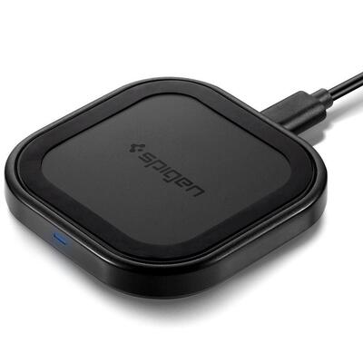 Genuine Spigen F309W 10W SteadiBoost Compact Qi Fast Wireless Charger for Mobile Phones Universal iPhone Galaxy [Colour:Black]