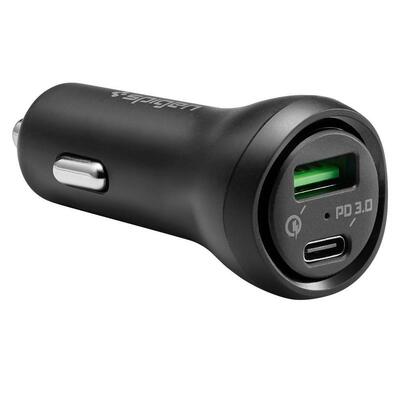 Genuine Spigen F31QC Dual Port USB-C Car Charge Quick Charge 3.0 Fast Car Charger for Universal [Colour:Black]