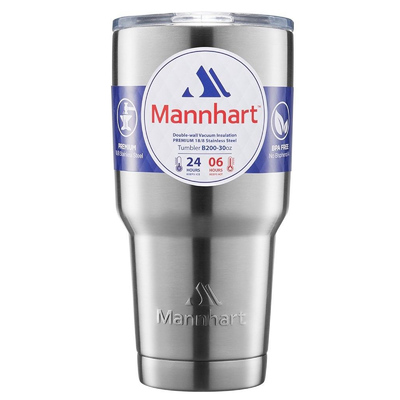 Genuine Mannhart 887mL 30Oz Stainless Steel BPA Free Double Wall Vacuum Travel Mugs [Colour:Silver]
