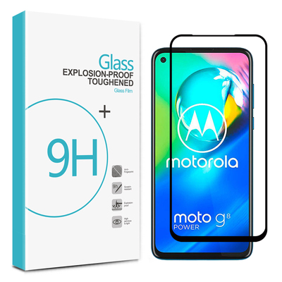 Full Cover Tempered Glass Screen Protector for Moto G8 Power [Colour:Black]