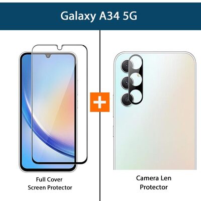 Full Cover Tempered Glass Screen Protector & Camera Lens Tempered Glass Protector for Galaxy A34 5G [Colour:Black]