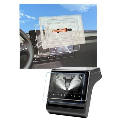 16" Full Cover with Guided Tray Glass Front + 8" Rear Screen Protector for Tesla Model Y Premium / Performance 2026 [Colour:Clear