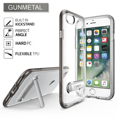 iPhone 7 Case, Genuine SPIGEN Crystal Hybrid Kickstand Cover for Apple [Colour:Gunmetal]