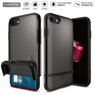 iPhone 7 Case, Genuine SPIGEN Flip Armor Card Holder Cover for Apple [Colour:Gunmetal]