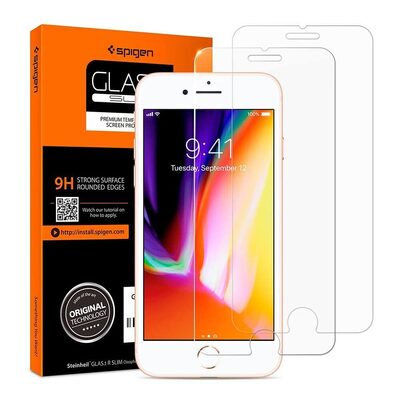 Genuine SPIGEN GLAS.tR Slim Tempered Glass for Apple iPhone 7 / 8 Screen Protector 2 PCS [Colour:Clear]
