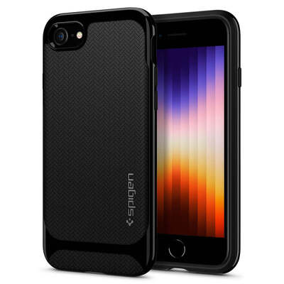 SPIGEN Neo Hybrid Herringbone Case for iPhone SE 2022 / SE 2020 / 8 / 7 [Colour:Shiny Black]