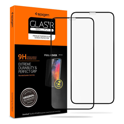 iPhone 11 Pro / XS / X Screen Protector, Genuine SPIGEN Full Cover Tempered Glass 2PCS/PACK [Colour:Black]
