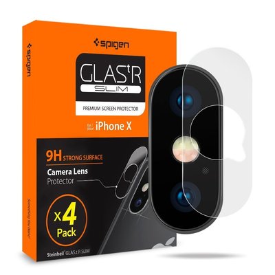 iPhone X Camera Lens Protector, Genuine SPIGEN GLAS.tR Slim 9H Tempered Glass 4PC/PACK [Colour:Clear]
