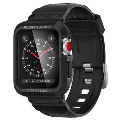 For Apple Watch Series 3/2/1 Case, Genuine SPIGEN Rugged Armor Pro Soft Cover + Strap Band for 42mm [Colour:Black]