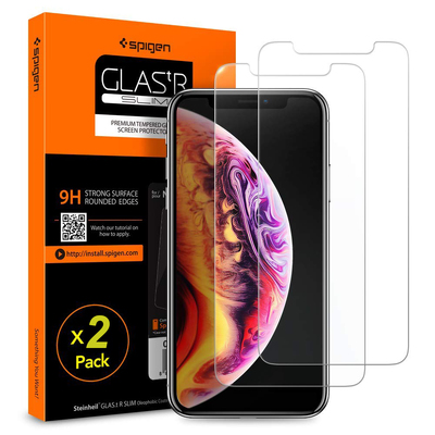 iPhone 11 Pro / XS Screen Protector, Genuine SPIGEN GLAS.tR Slim 9H Tempered Glass 2PCS [Colour:Clear]