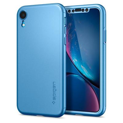 iPhone XR Case, Genuine SPIGEN Thin Fit 360 Slim Hard Cover + Tempered Glass Screen Protector for Apple [Colour:Blue]