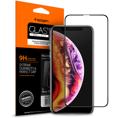 iPhone 11 / XR Screen Protector, Genuine SPIGEN Full Cover Tempered Glass for Apple [Colour:Black]
