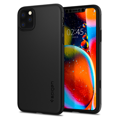iPhone 11 Pro Max Case, Genuine SPIGEN Thin Fit 360 Slim Hard Cover + Tempered Glass Screen Protector for Apple [Colour:Black]