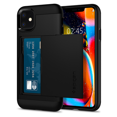 iPhone 11 Case, Genuine SPIGEN Slim Armor CS Card Slider Holder Cover for Apple [Colour:Black]
