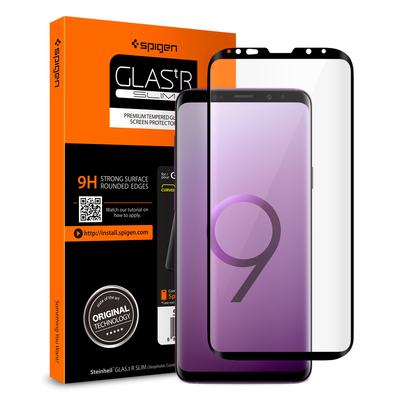 Galaxy S9 Plus Screen Protector, Genuine Spigen GLAS.tR Curved 9H Tempered Glass [Colour:Black]