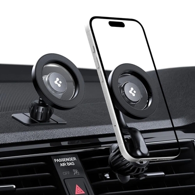 SPIGEN Universal 2 in 1 Dashboard Air Vent Car Mount MagFit MFT13-1 (Metal Ring included) Magnetic MagSafe Compatible Car Mount Holder [Colour:Black]