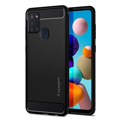 Genuine SPIGEN Rugged Armor Resilient Ultra Soft Cover for Samsung Galaxy A21s Case [Colour:Black]