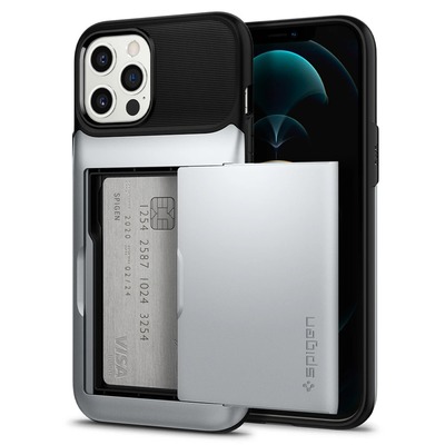 Genuine SPIGEN Slim Armor Wallet Card Slider Holder Cover for Apple iPhone 12 Pro Max (6.7-inch) Case [Colour:Silver]