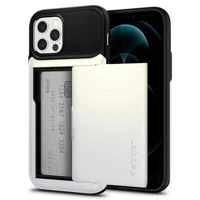 Genuine SPIGEN Slim Armor Wallet Card Slider Holder Cover for Apple iPhone 12 / 12 Pro (6.1-inch) Case [Colour:White]