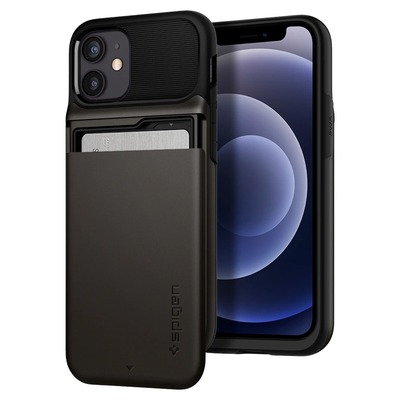Genuine SPIGEN Slim Armor Wallet Card Slider Holder Cover for Apple iPhone 12 mini (5.4-inch) Case [Colour:Gunmetal]