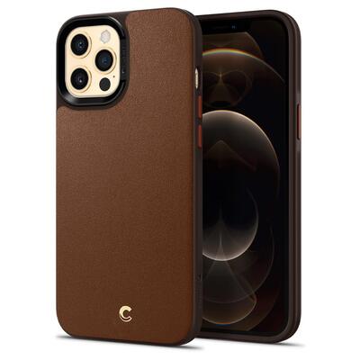 Genuine SPIGEN Ciel by CYRILL Leather Brick Air Cushion Cover for Apple iPhone 12 Pro Max (6.7-inch) Case [Colour:Saddle Brown]