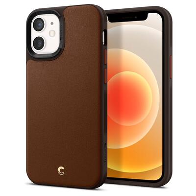 Genuine SPIGEN Ciel by CYRILL Leather Brick Air Cushion Cover for Apple iPhone 12 mini (5.4-inch) Case [Colour:Saddle Brown]