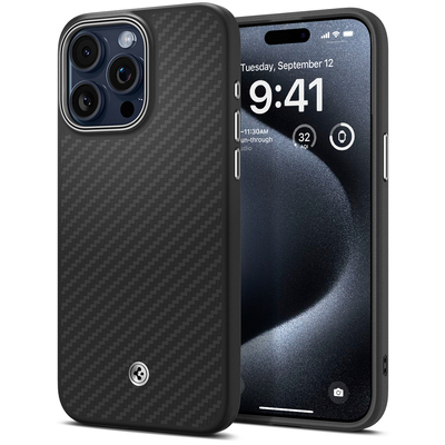 SPIGEN Enzo Aramid MagFit MagSafe Compatible Case for iPhone 15 Pro Max [Colour:Black]