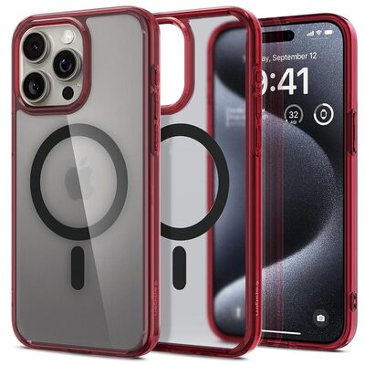 SPIGEN Ultra Hybrid (MagFit) MagSafe Compatible Case for iPhone 15 Pro [Colour:Frost Deep Red]