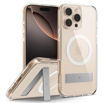 Caseology by SPIGEN Capella Mag Kickstand MagSafe Compatible for iPhone 16 Pro Case [Colour:Clear Case / White Ring]