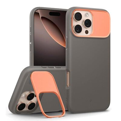 Caseology by SPIGEN Nano Pop Mag Kickstand MagSafe Compatible for iPhone 16 Pro Max Case [Colour:Papaya Grey]