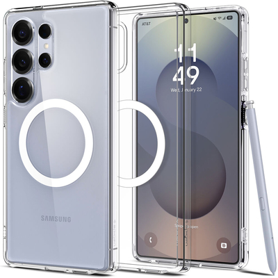 SPIGEN Ultra Hybrid (MagFit) Qi2 Ready MagSafe Compatible for Galaxy S25 Ultra Case [Colour:Clear Case / White Ring]