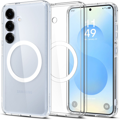 SPIGEN Ultra Hybrid (MagFit) Qi2 Ready MagSafe Compatible for Galaxy S25 Case [Colour:Clear Case / White Ring]