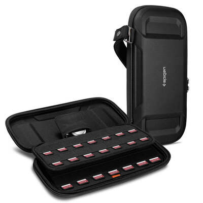 SPIGEN Rugged Armor Pro 56-Slot AirTag Case for Nintendo Switch Card Cartridge [Colour:Black]
