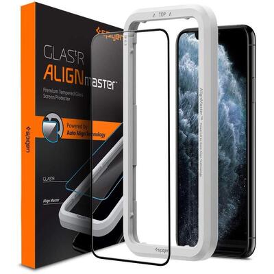 SPIGEN GLAS.tR Slim Full Cover AlignMaster 9H Tempered Glass 1PC Glass Screen Protector for iPhone 11 Pro / XS / X [Colour:Black]