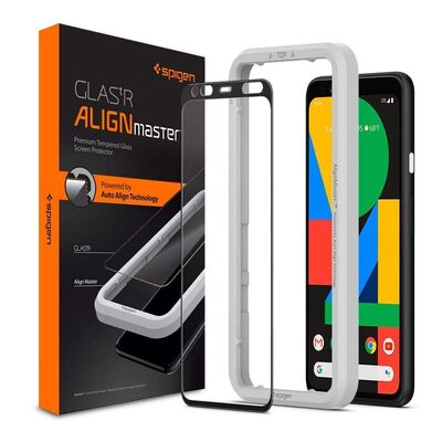 Google Pixel 4 Glass Screen Protector, Genuine Spigen GLAS.tR Slim Full Cover AlignMaster 9H Tempered Glass for Google 1PC [Colour:Black]