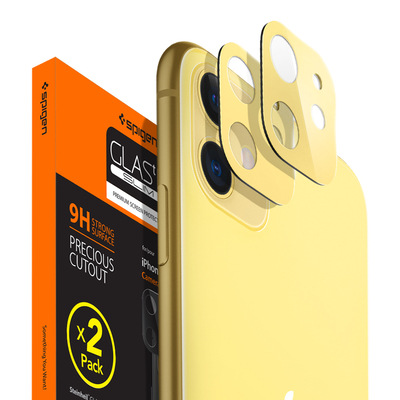 iPhone 11 Camera Lens Protector Genuine Spigen GLAS.tR Slim Tempered Glass 2PCS [Colour:Yellow]