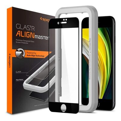SPIGEN AlignMaster GLAS.tR Full Cover Screen Protector for iPhone SE 2022 / SE 2020 / 8 / 7 [Colour:Black]
