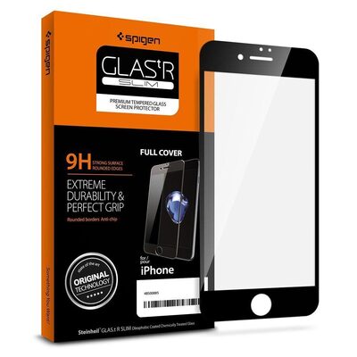 SPIGEN GLAS.tR Slim Full Cover Screen Protector for iPhone SE 2022 / SE 2020 / 8 / 7 [Colour:Black]