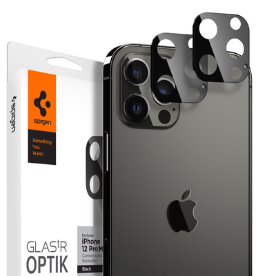 Genuine SPIGEN Glas.tR Optik Tempered Glass for Apple iPhone 12 Pro Max (6.7-inch) Camera Lens Protector 2 Pcs/Pack [Colour:Black]