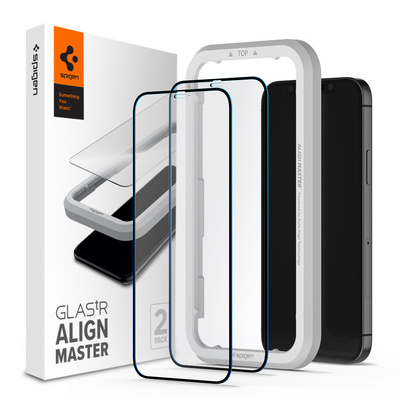 Genuine SPIGEN AlignMaster Full Cover Tempered Glass for Apple iPhone 12 mini (5.4-inch) Glass Screen Protector 2 Pcs/Pack [Colour:Black]