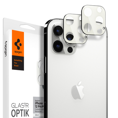 Genuine SPIGEN Glas.tR Optik Tempered Glass for Apple iPhone 12 Pro Max (6.7-inch) Camera Lens Protector 2 Pcs/Pack [Colour:Silver]